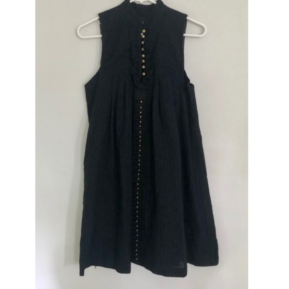 Lauren Moffat dark grey pinstripe wool dress